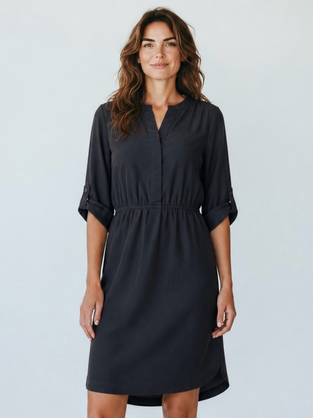Old Navy Black Shirt Dress Roll Tab Sleeve Pockets Size Small